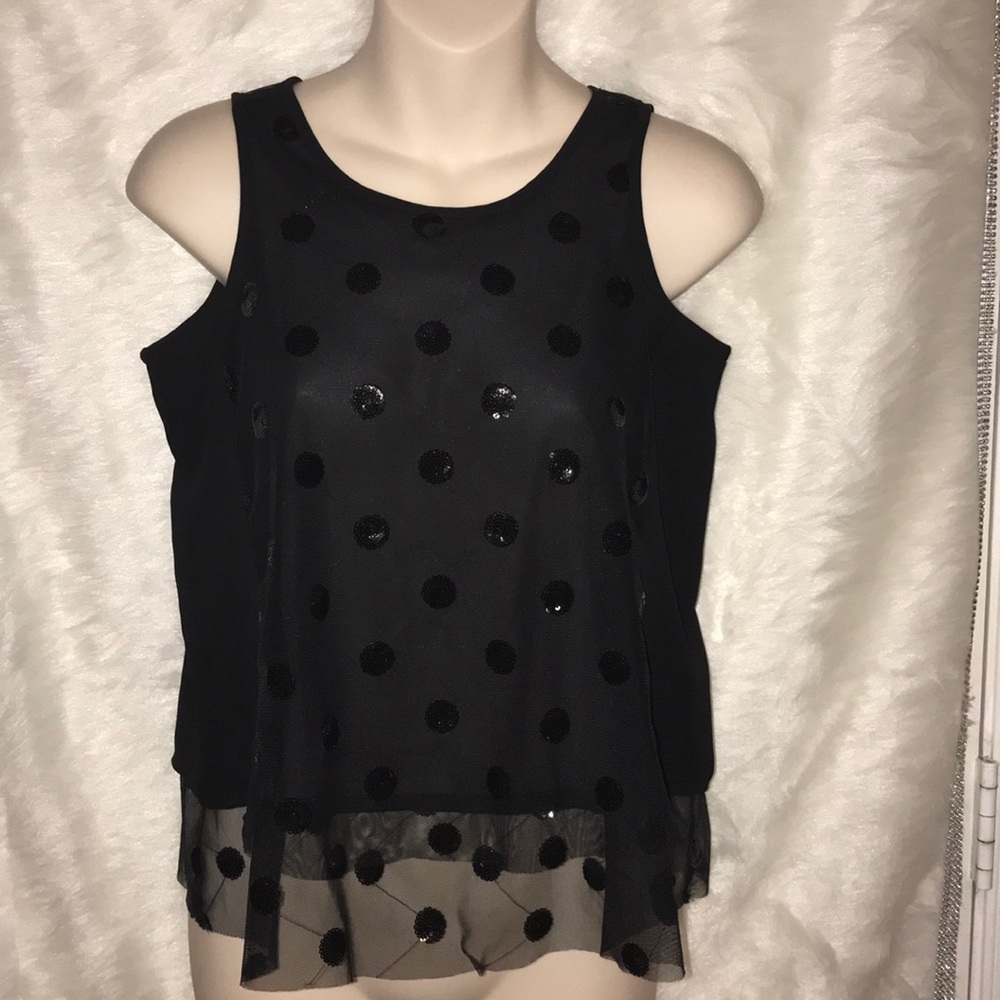 Ann Taylor Loft Black Sequin Layered Tank Top